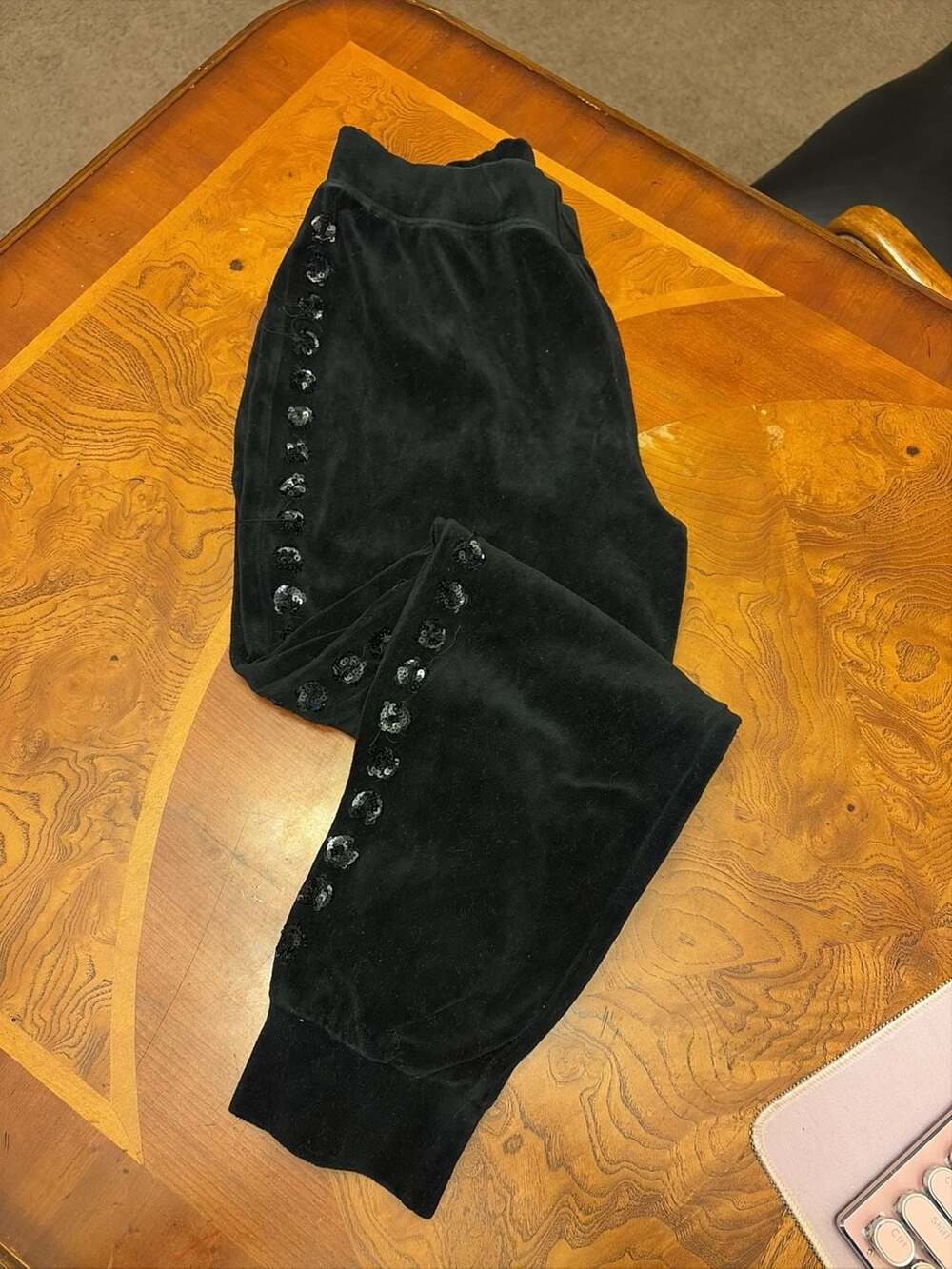 Juicy Couture Black Label Velour Joggers Size M Black Sequins